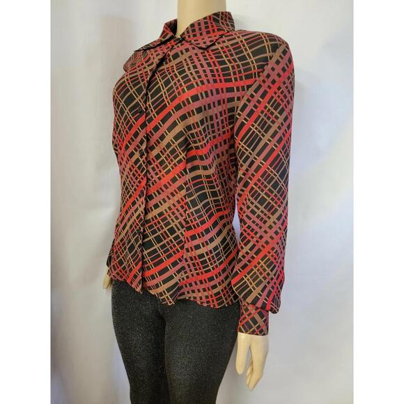 HALSTON LIFESTYLE Button Up Top BLOUSE SZ 10 Checkered Red & Black  NEW #C - Picture 5 of 9